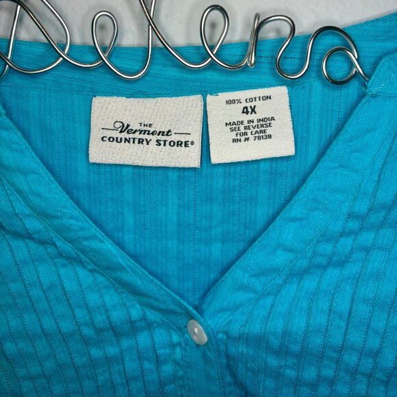 The Vermont Country Store Size 4X Teal Pintuck Tunic with Buttons - Picture 3 of 3